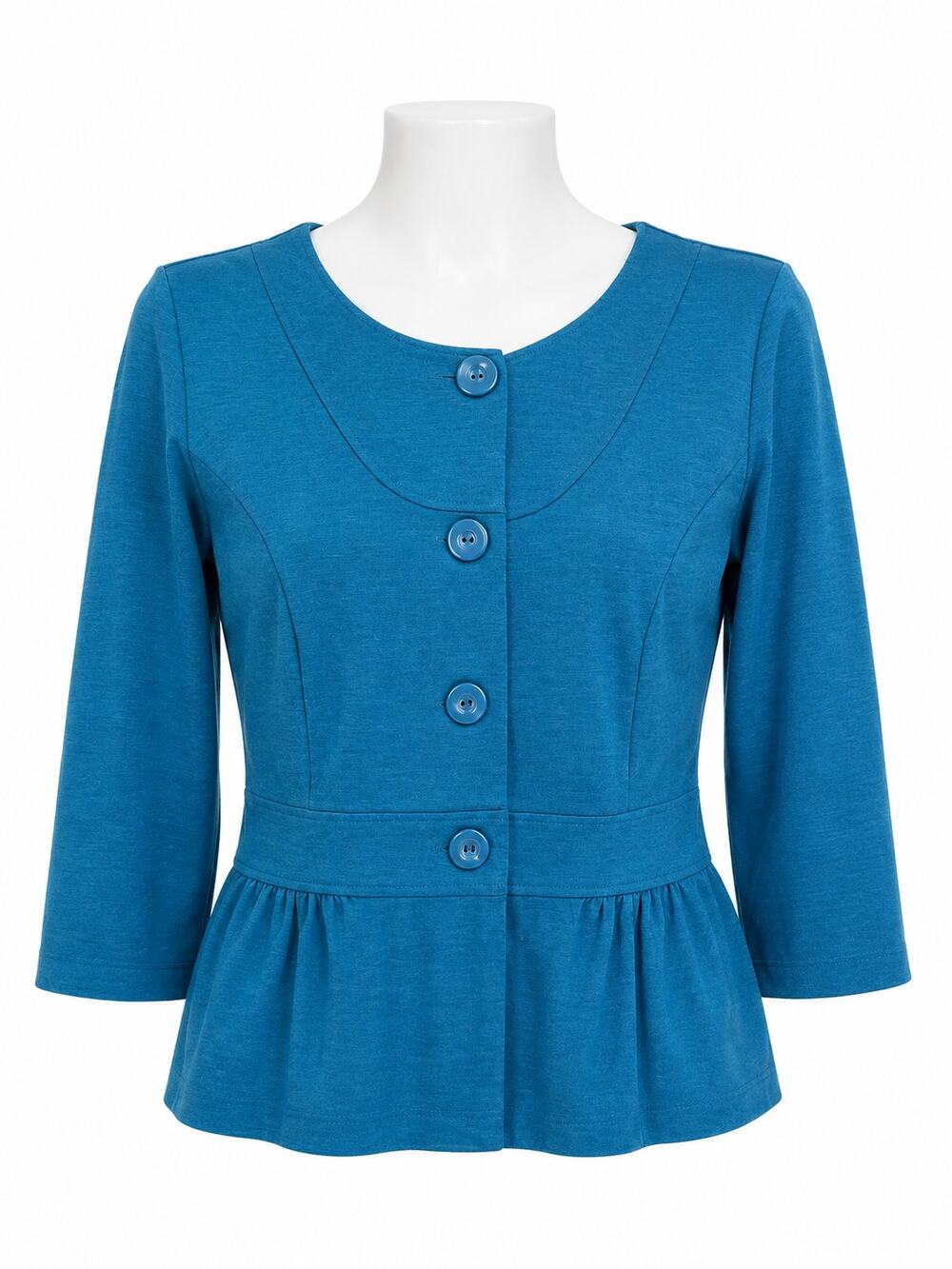Notations Teal Blue Button Front Peplum Blouse Career Stretch Top Womens 3X
